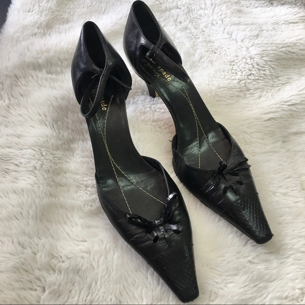 Kate Spade Black Leather Heels size 7 1/2